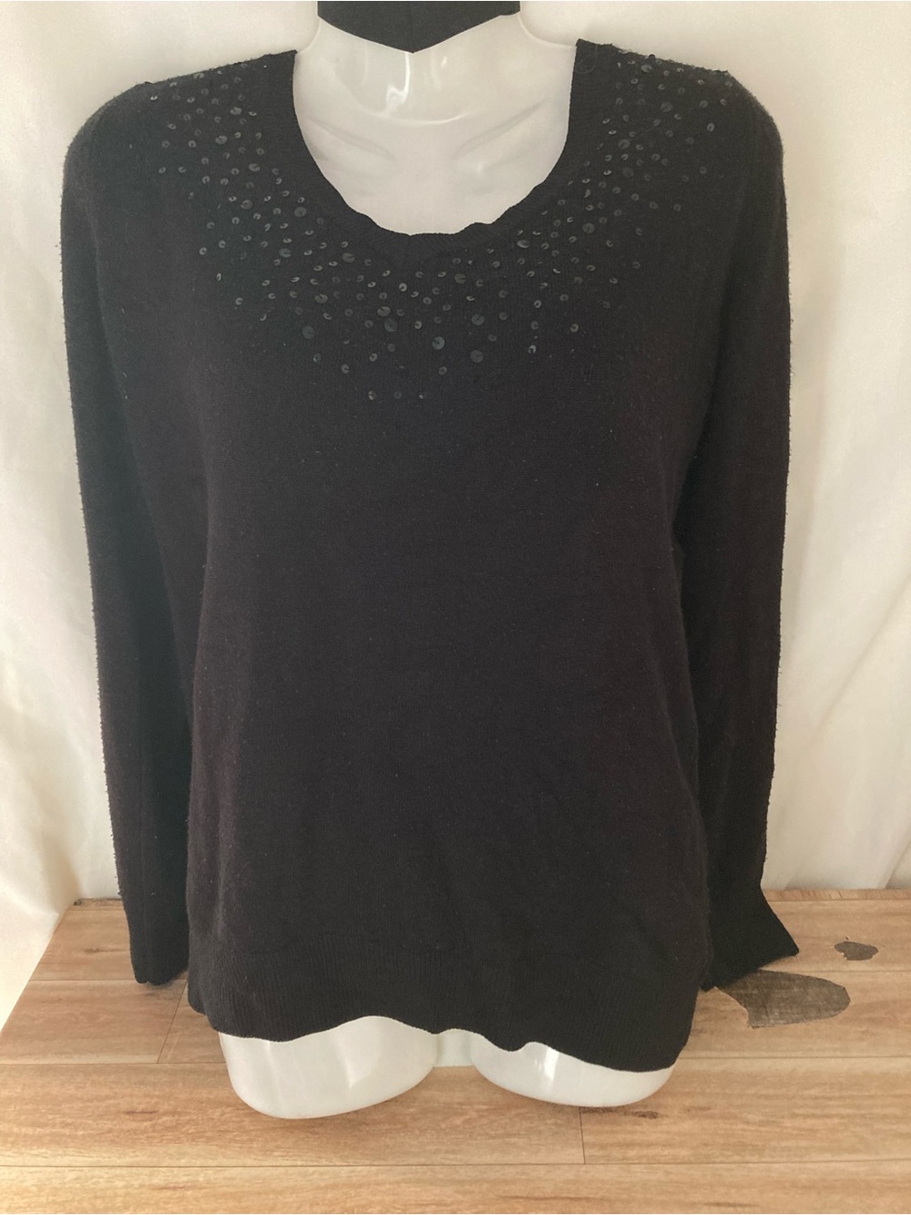 Debbie Morgan Black Embellished Knit Sweater XL Plus Size Long Sleeve